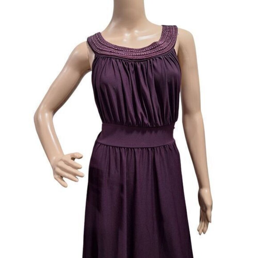HAANI Women's Sleeveless Purple Long Dress with Wide Neckline and Pearls Size L